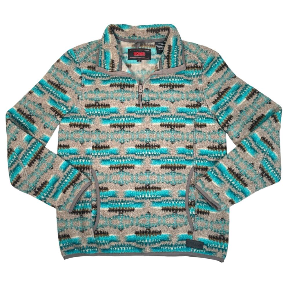 Rock & Roll Denim Womens Small Aztec Western Print Quarter Zip Pullover Sweater